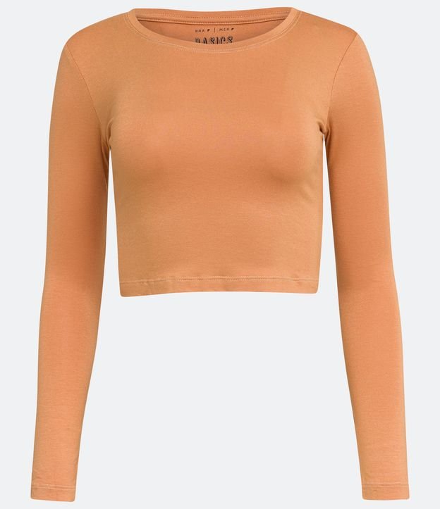 Blusa Cropped en Viscolycra con Manga Larga Beige 4