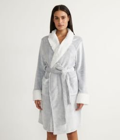 Roupão Curto em Fleece com Gola e Punho em Sherpa