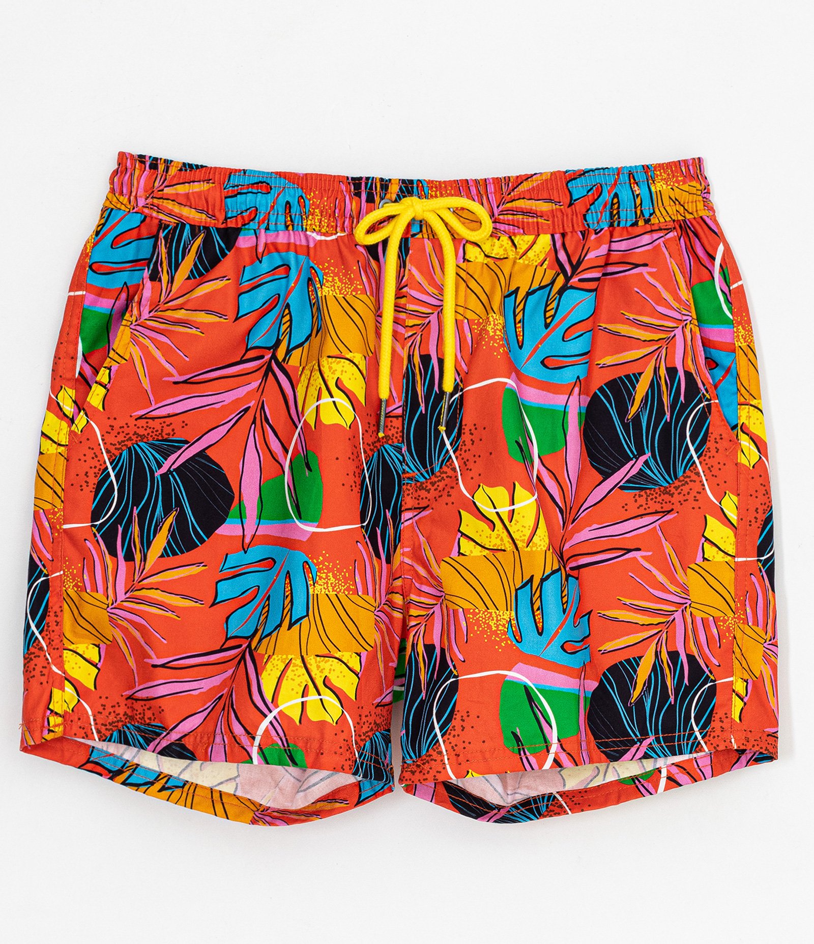 Bermuda Paper Touch com Estampa de Folhagens Vermelho 5