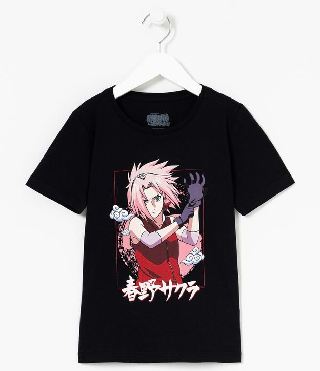 Blusa Infantil com Estampa Sakura Naruto - Tam 5 a 14 anos Preto