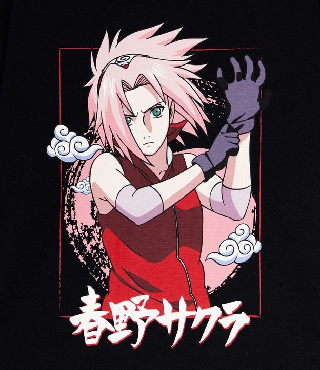 Blusa Infantil com Estampa Sakura Naruto - Tam 5 a 14 anos Preto