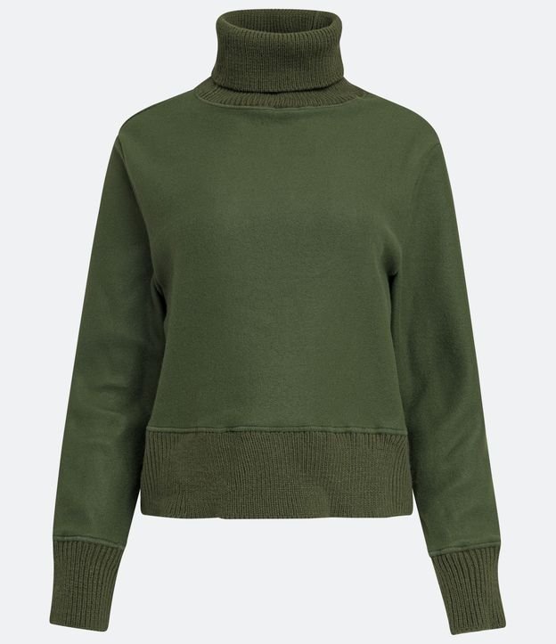 Suéter en Tejido de Punto con Cuello Alto y Barra Ancha Verde 5