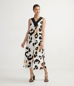 Vestido Midi em Viscolycra com Estampa Animal Animal Print Onça