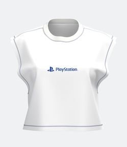 Blusa Cropped em Algodão com Estampa Playstation