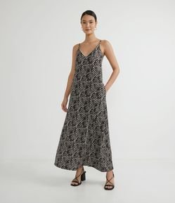 Vestido Midi em Crepe com Estampa de Rede