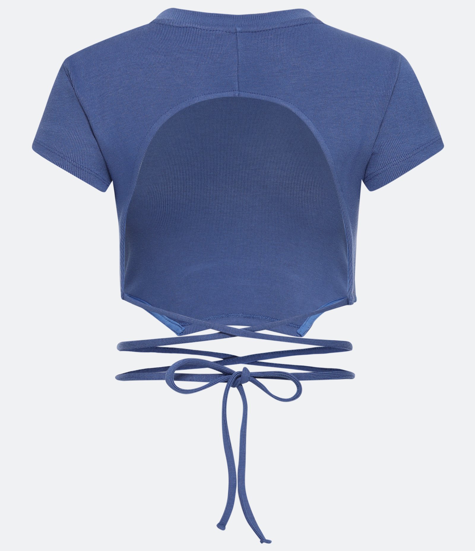 Blusa Cropped em Viscose Canelada com Amarração no Corpo Azul 2