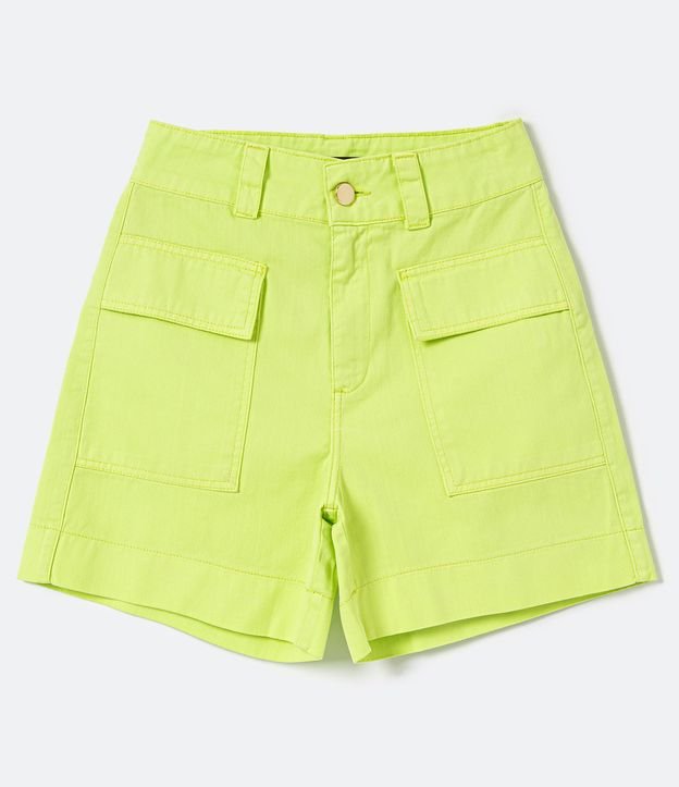Bermuda en Sarga sin Estampa con Bolsillo en Solapa Verde 7