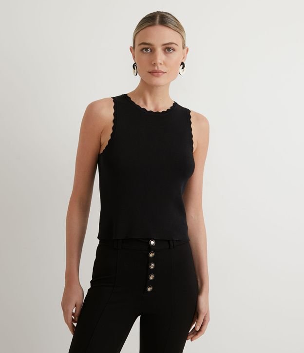 Blusa Musculosa de Punto com Detalle en las Sisas Negro 1