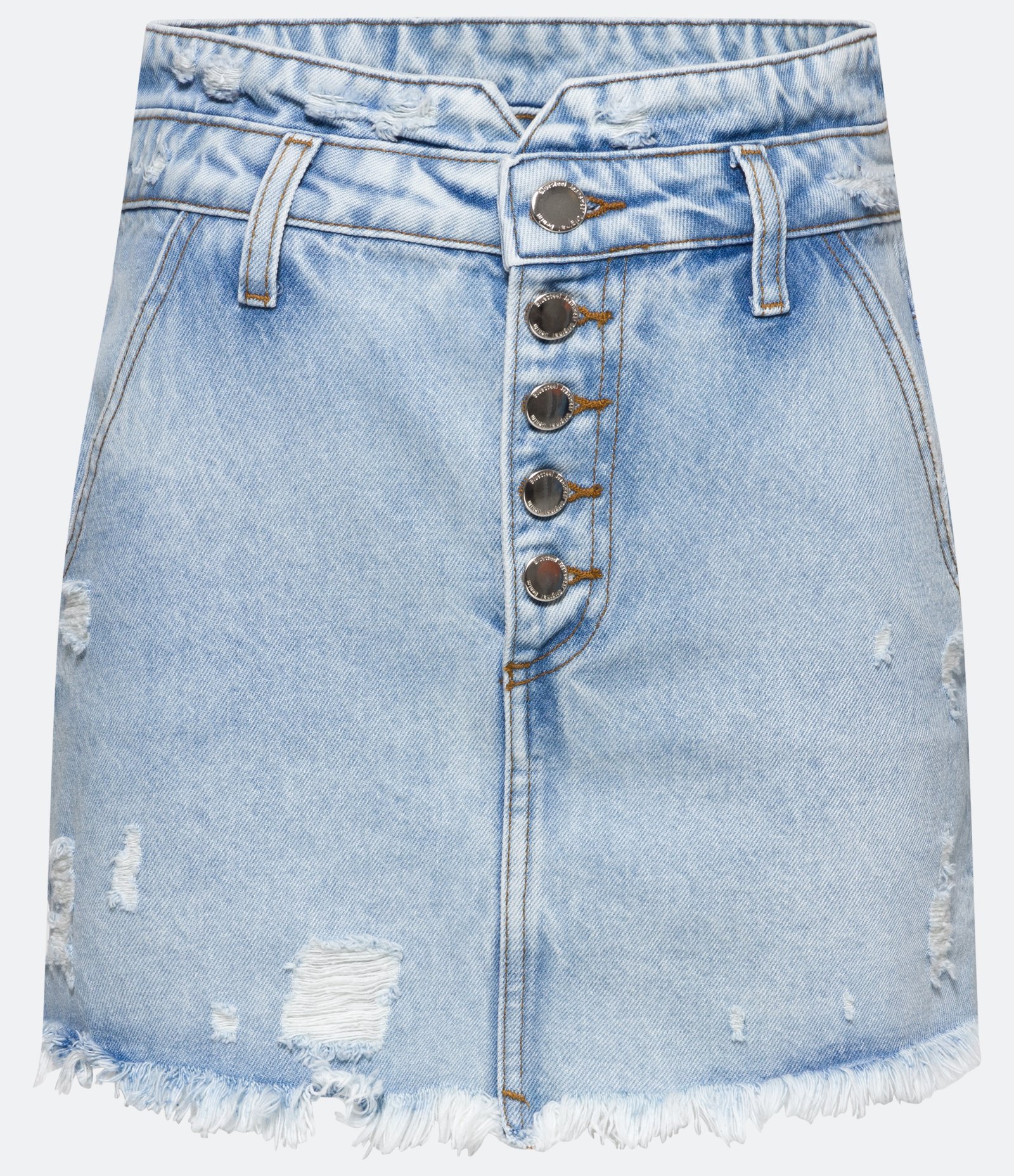 Saia Curta Jeans com Puídos e Barra Desfiada Azul 6