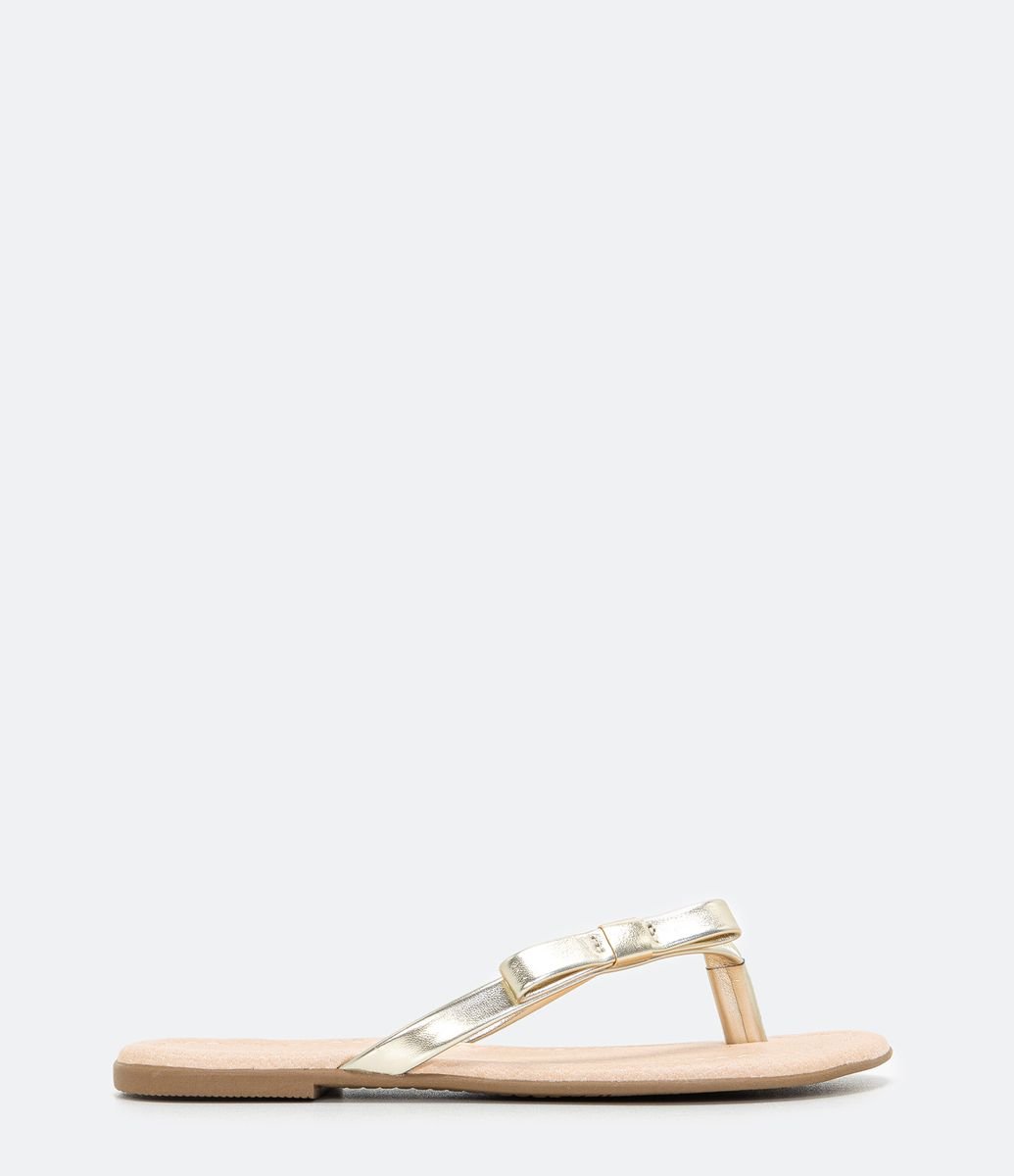 Sandália Infantil Rasteira Laço Tiras Douradas - Tam 28 ao 35 Bege