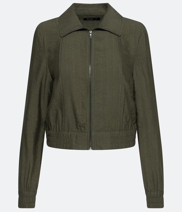 Chaqueta Bomber en Viscosa con Elástico en las Mangas y en la Barra Verde 5