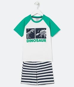 Pijama Infantil Curto com Estampa de Dinossauros Esqueletos - Tam 5 a 14 anos