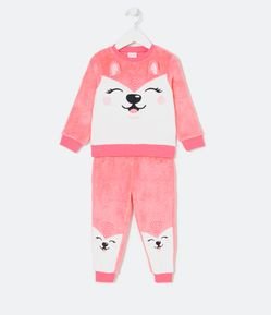 Pijama Longo Infantil em Fleece Estampa Raposinha - Tam 5 a 14 anos