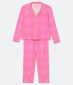 Pijama Americano Longo em Viscolycra com Estampa Estrelas do Mar