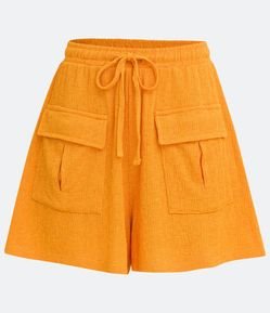 Short Curto com Cintura Alta Elástica e Bolsos Frontais