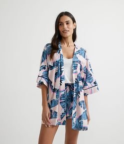 Pijama Curto 03 Peças em Viscolycra com Estampa de Folhagem