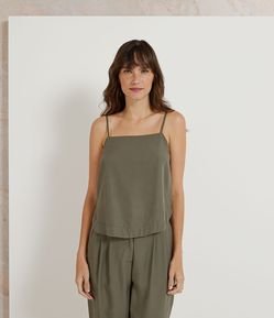 Blusa Cropped em Liocel com Alças Finas sem Estampa