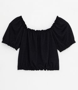 Blusa Cropped em Ribana com Manga Curta Texturizada Curve & Plus Size