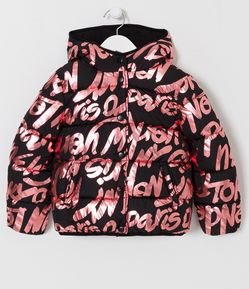 Jaqueta Puffer Infantil em Poliamida com Estampas Metalizadas - Tam 5 a 14 anos