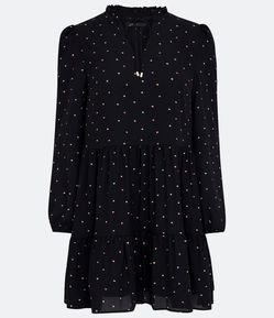 Vestido Curto em Chiffon com Estampa de Mini Corações