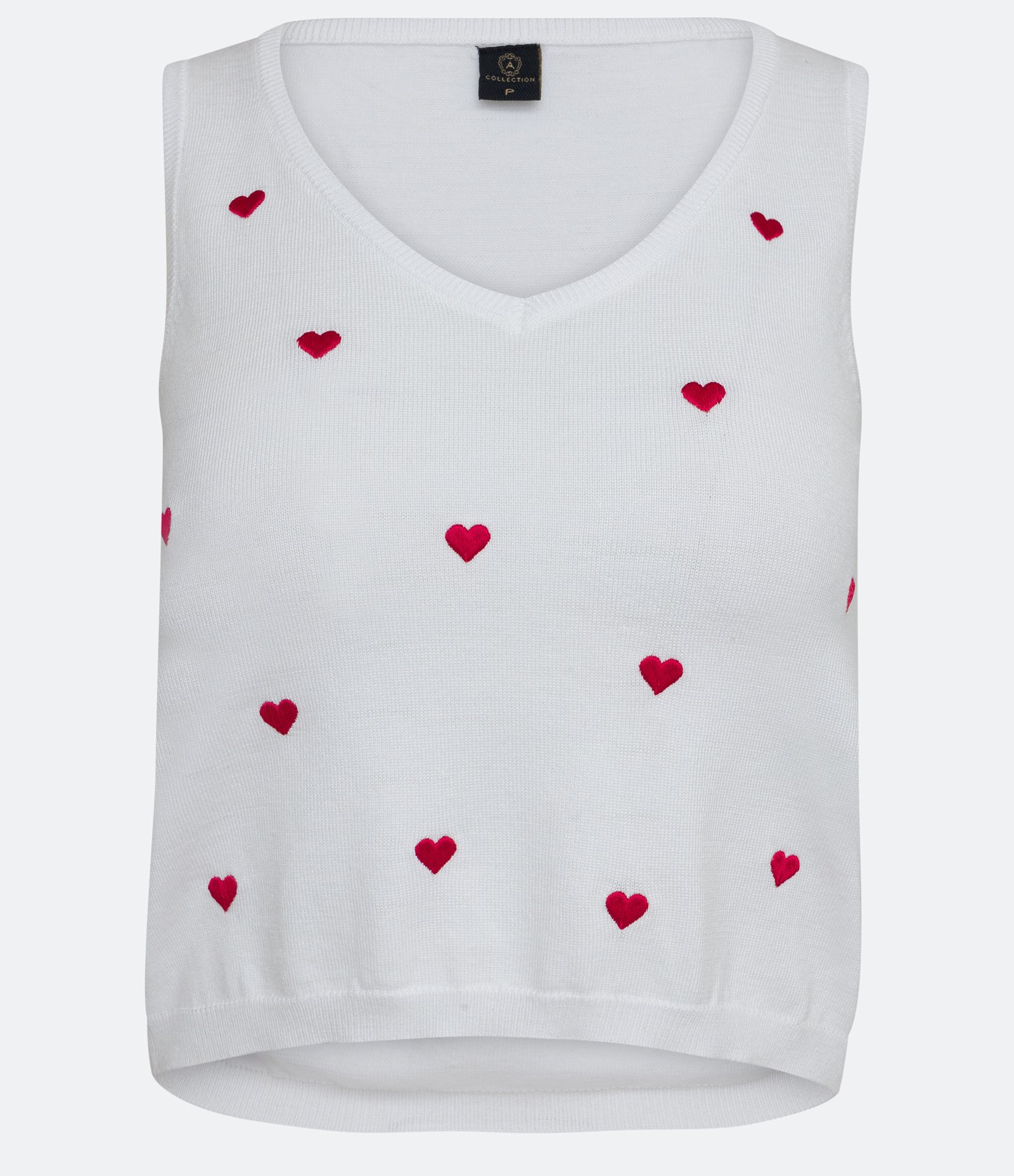 Blusa Cropped Sem Manga em Tricô com Corações Bordados Off White 4