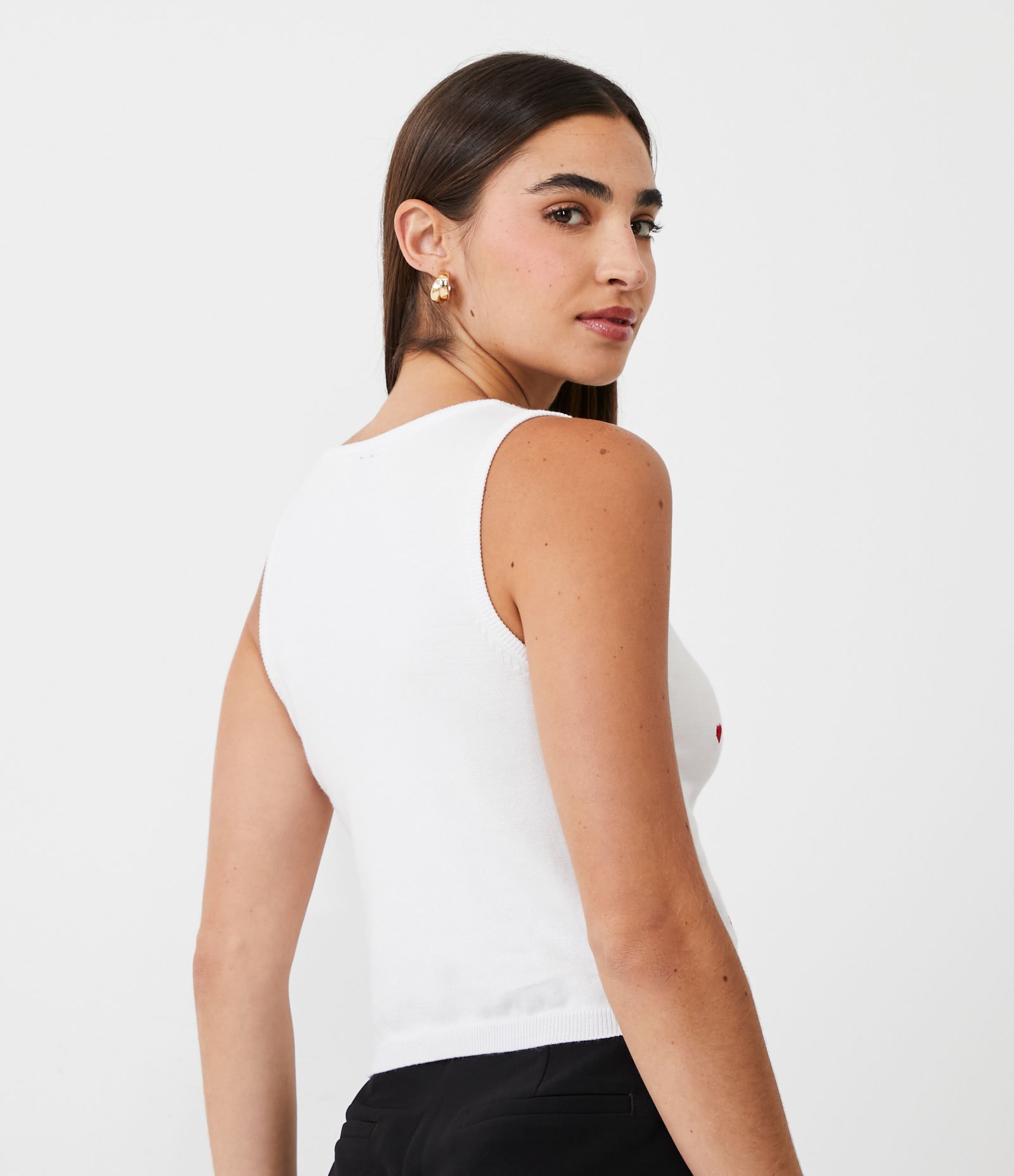 Blusa Cropped Sem Manga em Tricô com Corações Bordados Off White 2