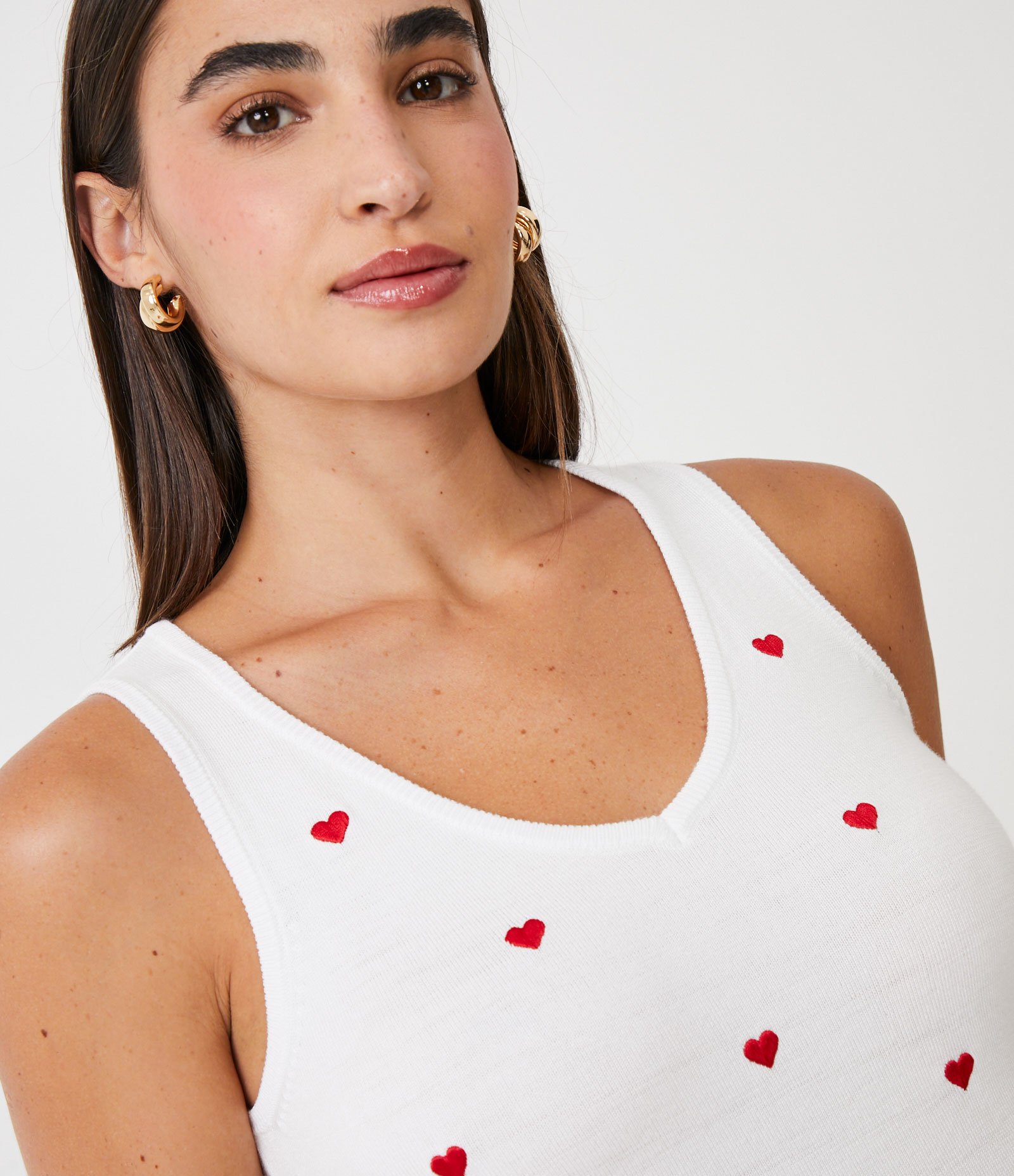 Blusa Cropped Sem Manga em Tricô com Corações Bordados Off White 3