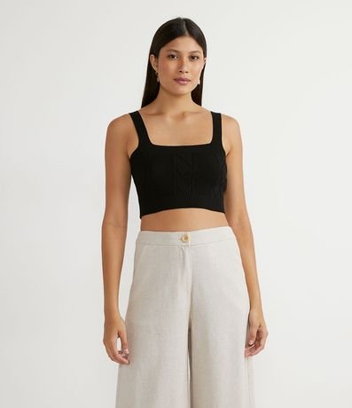 Blusa Regata Cropped em Tricô Texturizado e Alça Larga Menor preço em Blusa Regata Cropped em Tricô Texturizado e Alça Larga