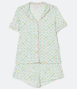 Pijama Americano Curto em Viscose com Estampa Xadrez Vichy com Frutinhas Curve & Plus Size