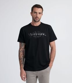 Camiseta Manga Curta em Algodão com Estampa Jogo de Xadrez