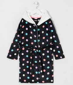 Bata de Baño Infantil en Fleece con Estampado de Lunares y Panda en la Capucha - Talle P al GG