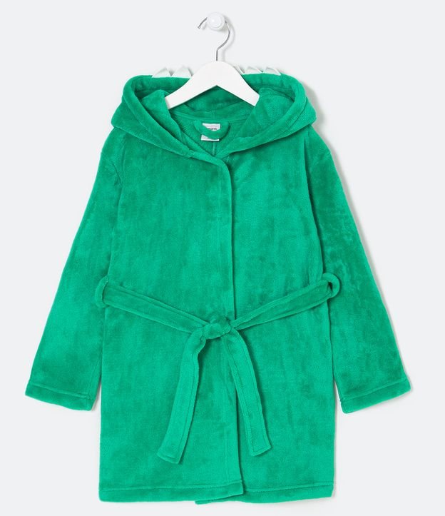 Bata de Baño Infantil en Fleece con Bordado Dinosaurio - Talle P a GG Verde 1