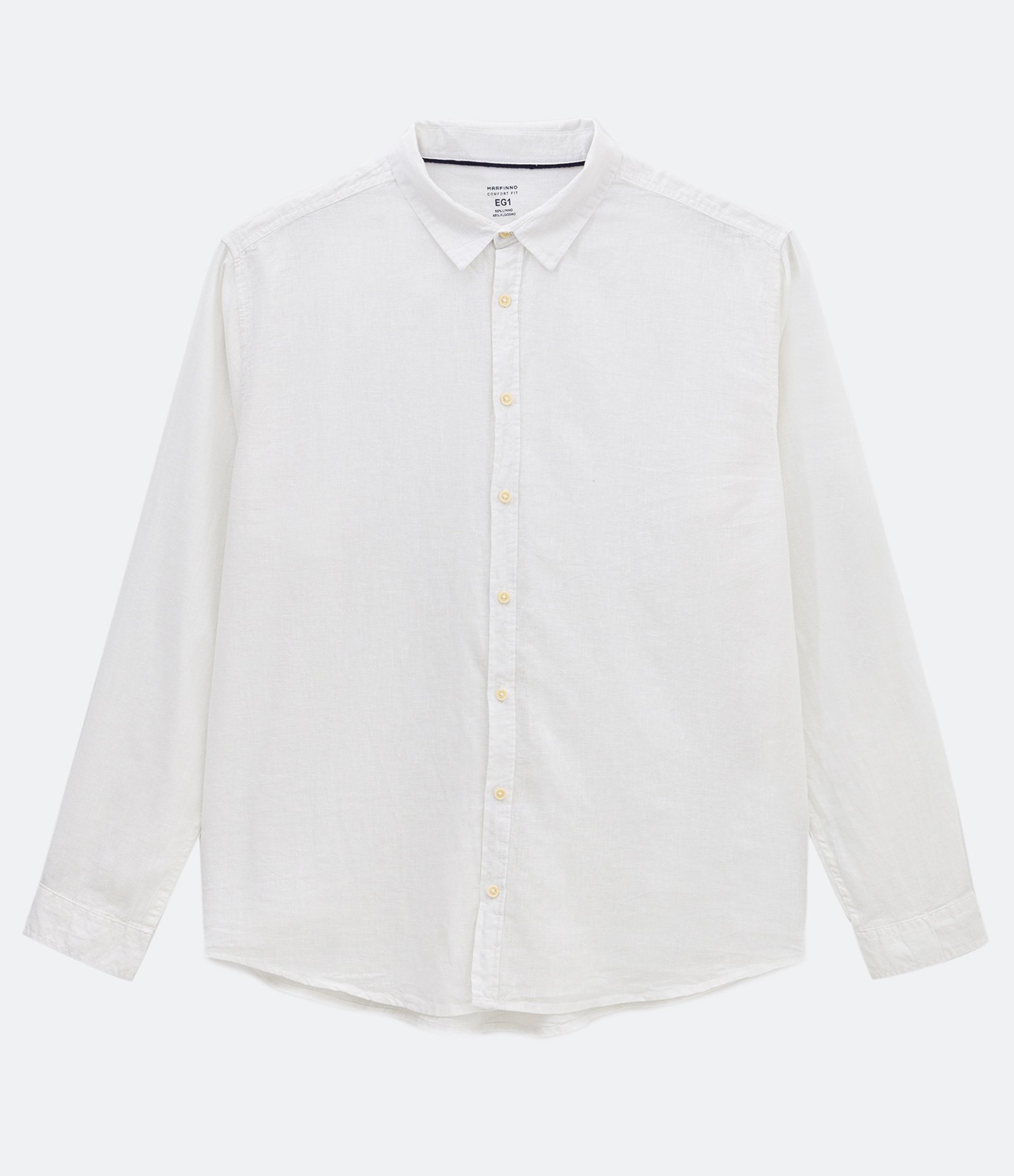 Camisa Comfort em Linho Manga Longa - Plus Size Branco 7