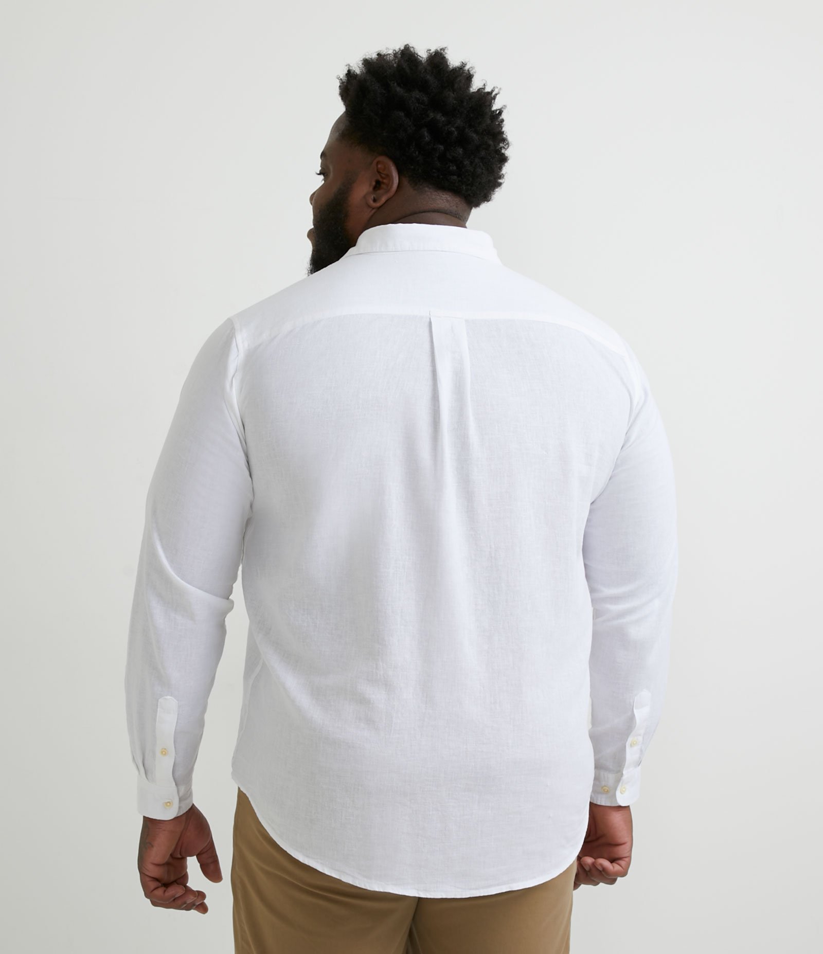 Camisa Comfort em Linho Manga Longa - Plus Size Branco 5