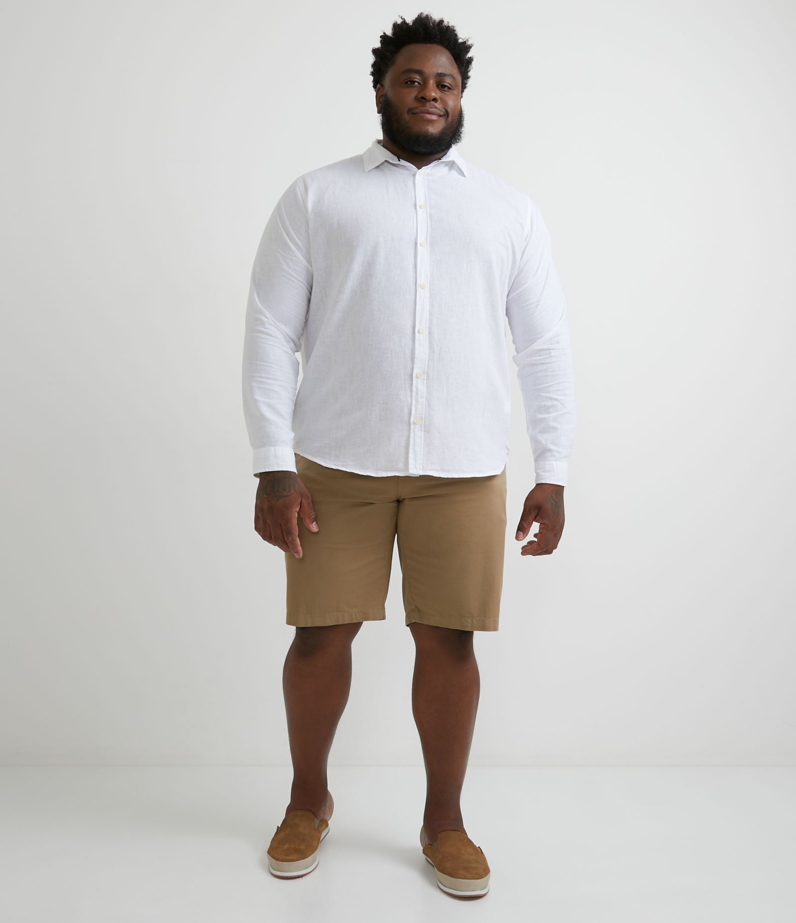 Camisa Comfort em Linho Manga Longa - Plus Size Branco 6