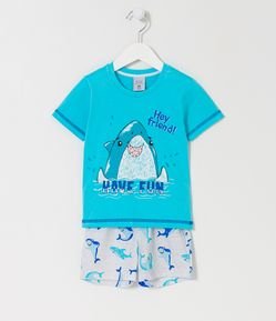 Pijama Infantil Curto com Estampa de Tubarão - Tam 1 a 5 anos