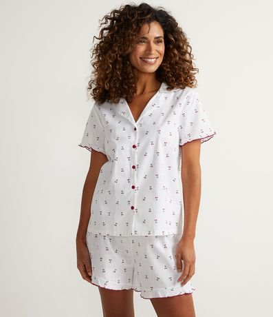 Pijama Americano Curto em Algodão com Estampa de Cerejinhas Branco - Renner