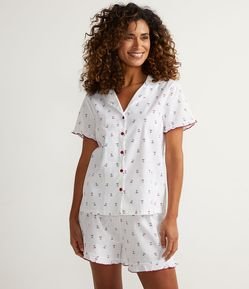 Pijama Americano Curto em Algodão com Estampa de Cerejinhas