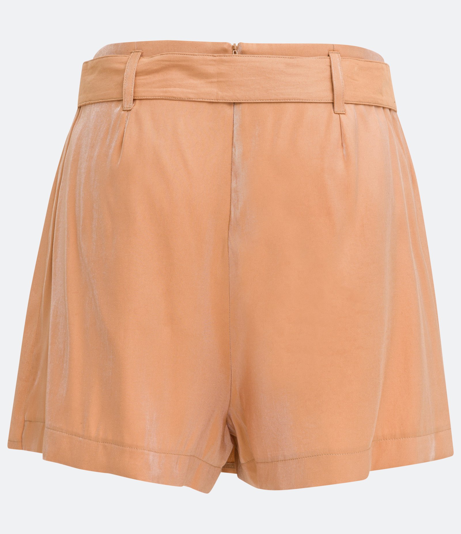 Short Saia Curto em Crepe Metalizado Cinto com Fivela Forrada Marrom 6