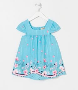 Vestido Infantil em Viscose com Estampa Floral e Frutas - Tam   1 a 5 anos