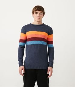 Blusão Suéter em Tricô com Listras Contrastantes