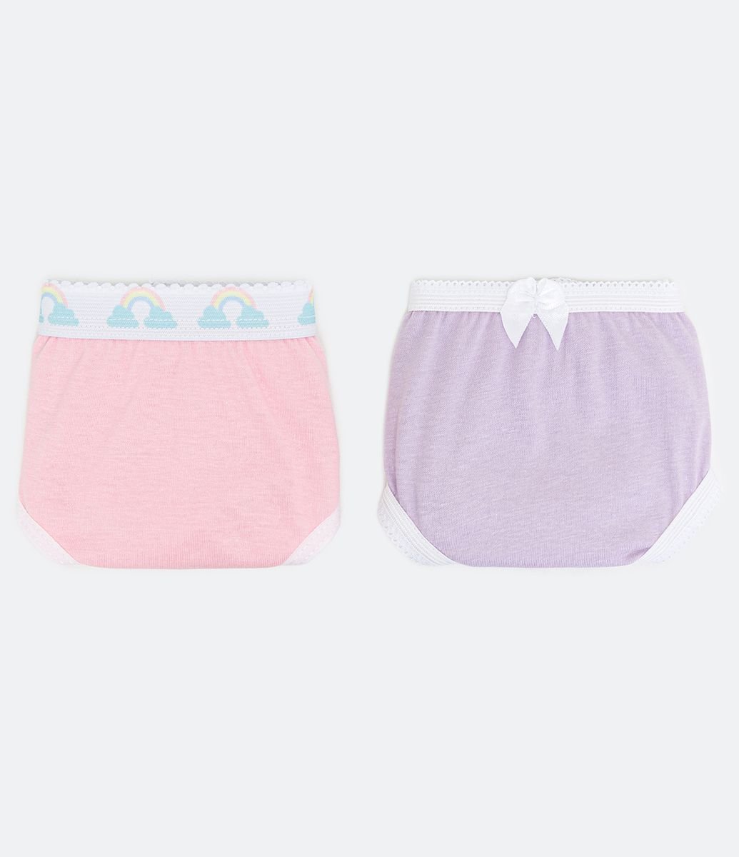 Kit 2 Calcinhas Infantil com Estampa de Arco-íris - Tam PP ao GG Roxo/Rosa