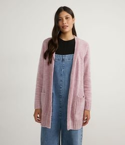 Casaco Alongado em Tricô Chenille com Bolsos