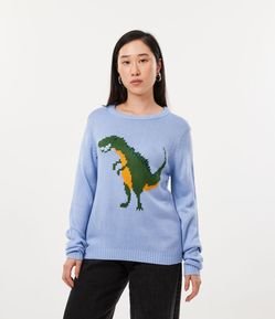 Suéter en Tejido de Punto con Cuello Redondo y Estampado de Dinosaurio