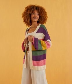 Casaco Alongado em Tricô Listrado