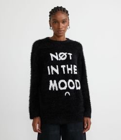 Blusão Alongado em Tricô Peluciado com Padronagem Not In The Mood