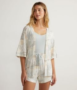 Pijama Curto 03 Peças em Viscolycra com Estampa de Folhagens