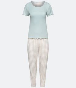 Pijama Longo em Viscolycra com Blusa Manga Curta e Calça Jogger