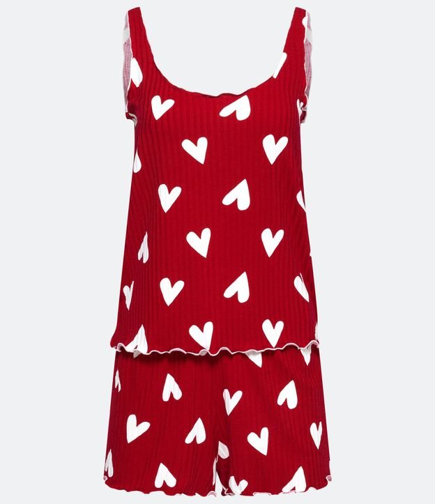 Pijama Short Doll em Ribana com Estampa de Corações