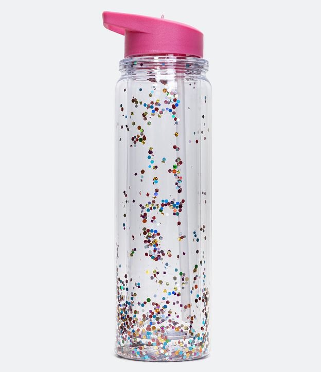 Garrafa em Plástico com Canudo Detalhe em Glitter Capacidade 700ml